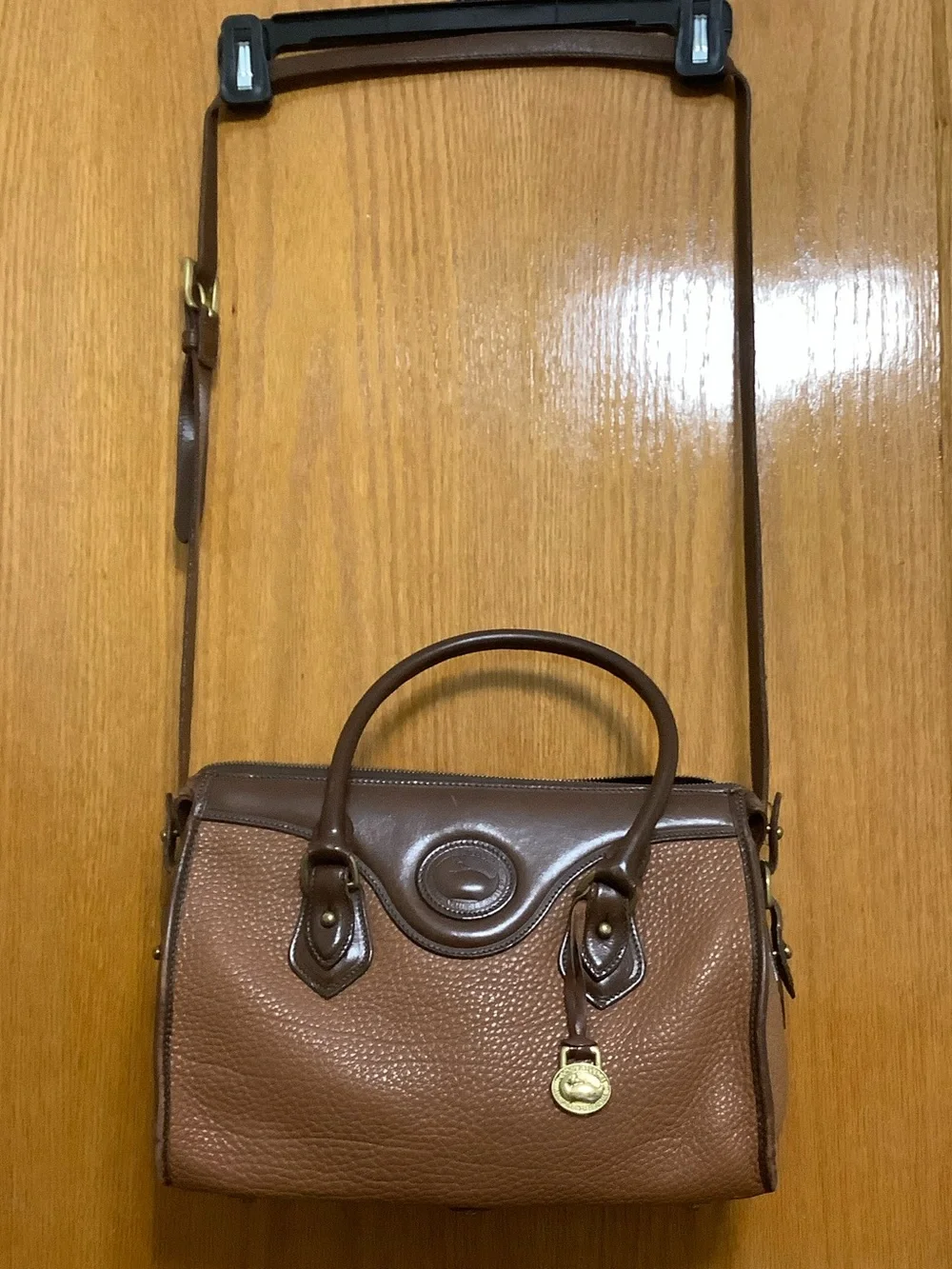 Dooney & Bourke Brown All-Weather Leather Satchel with Gold Hardware